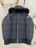 Moose Knuckles Hooded Puffer Bomber Jacket with Fur-Look Trim
