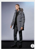 Moose Knuckles Men's Long Hooded Puffer Parka with Fur-Look Trim