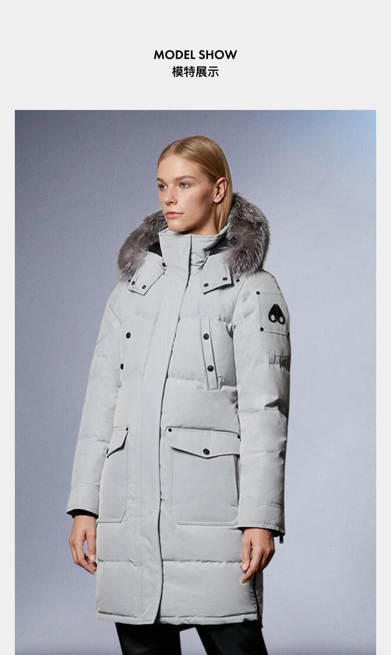 Moose Knuckles Women's Long Hooded Puffer Coat with Fur-Look Trim