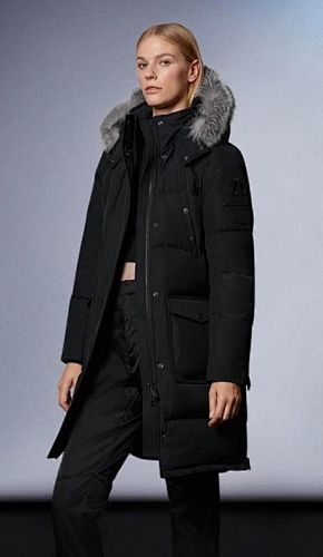 Moose Knuckles Men's Long Hooded Puffer Parka with Fur-Look Trim