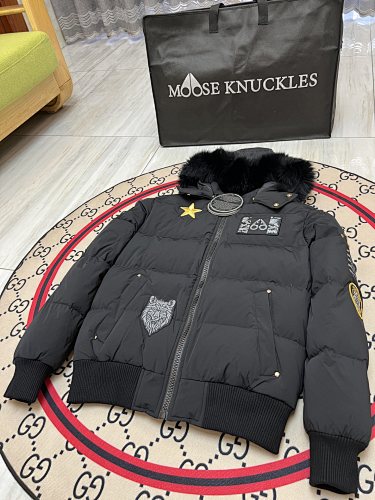 Moose Knuckles Unisex Multi-Patch Hooded Puffer Jacket – Black