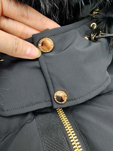 Moose Knuckles Hooded Puffer Bomber Jacket with Fur-Look Trim