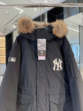 MLB Unisex Logo Hooded Down Jacket with Fur Collar