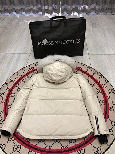 Moose Knuckles Men's Short Hooded Parka with Fur-Look Trim