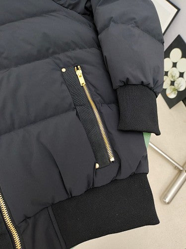 Moose Knuckles Hooded Puffer Bomber Jacket with Fur-Look Trim