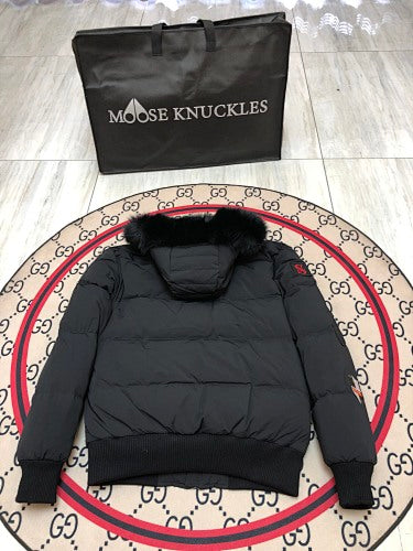 Moose Knuckles Unisex Multi-Patch Hooded Puffer Jacket – Black