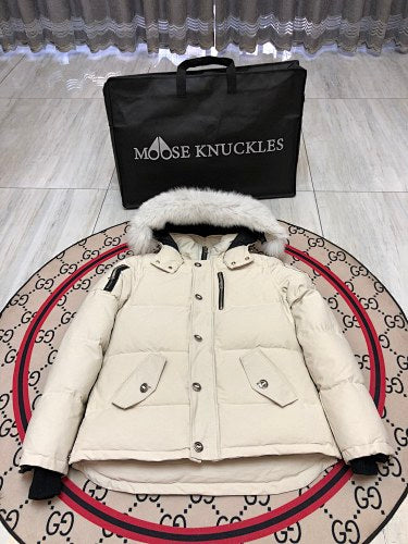 Moose Knuckles Men's Short Hooded Parka with Fur-Look Trim
