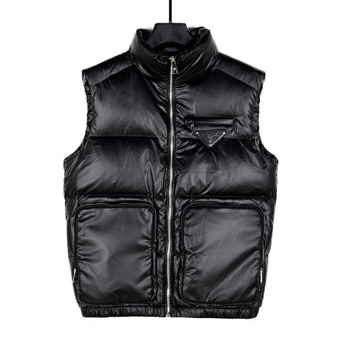 Prada Black Stand-Collar Puffer Vest with Large Pockets