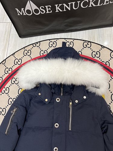 Moose Knuckles Short Hooded Parka with Fur-Look Trim