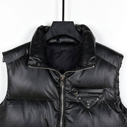 Prada Black Stand-Collar Puffer Vest with Large Pockets