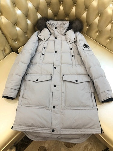 Moose Knuckles Men's Long Hooded Puffer Parka with Fur-Look Trim