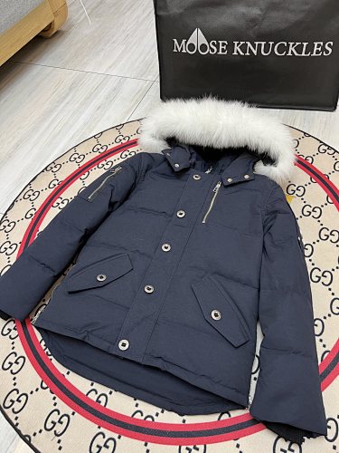Moose Knuckles Short Hooded Parka with Fur-Look Trim