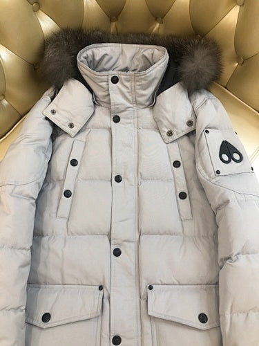 Moose Knuckles Men's Long Hooded Puffer Parka with Fur-Look Trim