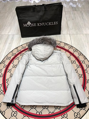 Moose Knuckles Short Hooded Parka with Fur-Look Trim