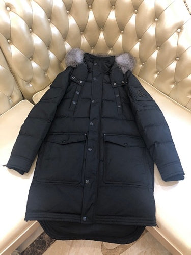 Moose Knuckles Men's Long Hooded Puffer Parka with Fur-Look Trim