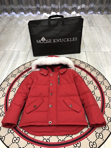 Moose Knuckles Short Hooded Parka with Fur-Look Trim