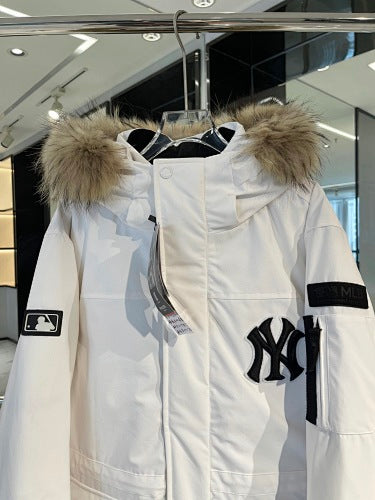 MLB Unisex Logo Hooded Down Jacket with Fur Collar