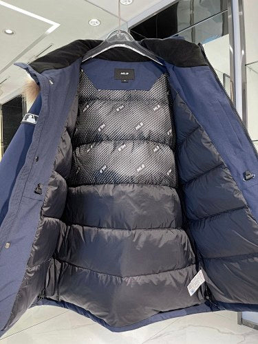 MLB Unisex Logo Hooded Down Jacket with Fur Collar