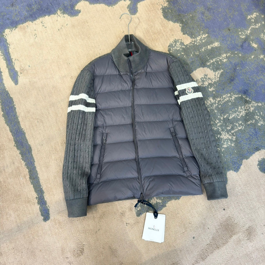 Moncler Knit-Panel Jacket with Striped Sleeves