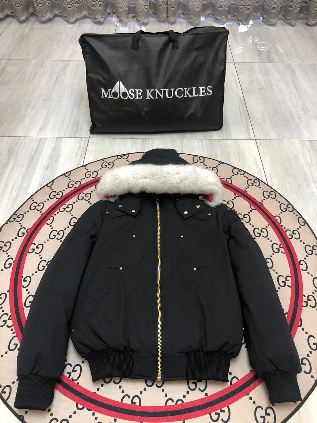 Moose Knuckles Men's Hooded Bomber Jacket with Gold-Tone Hardware