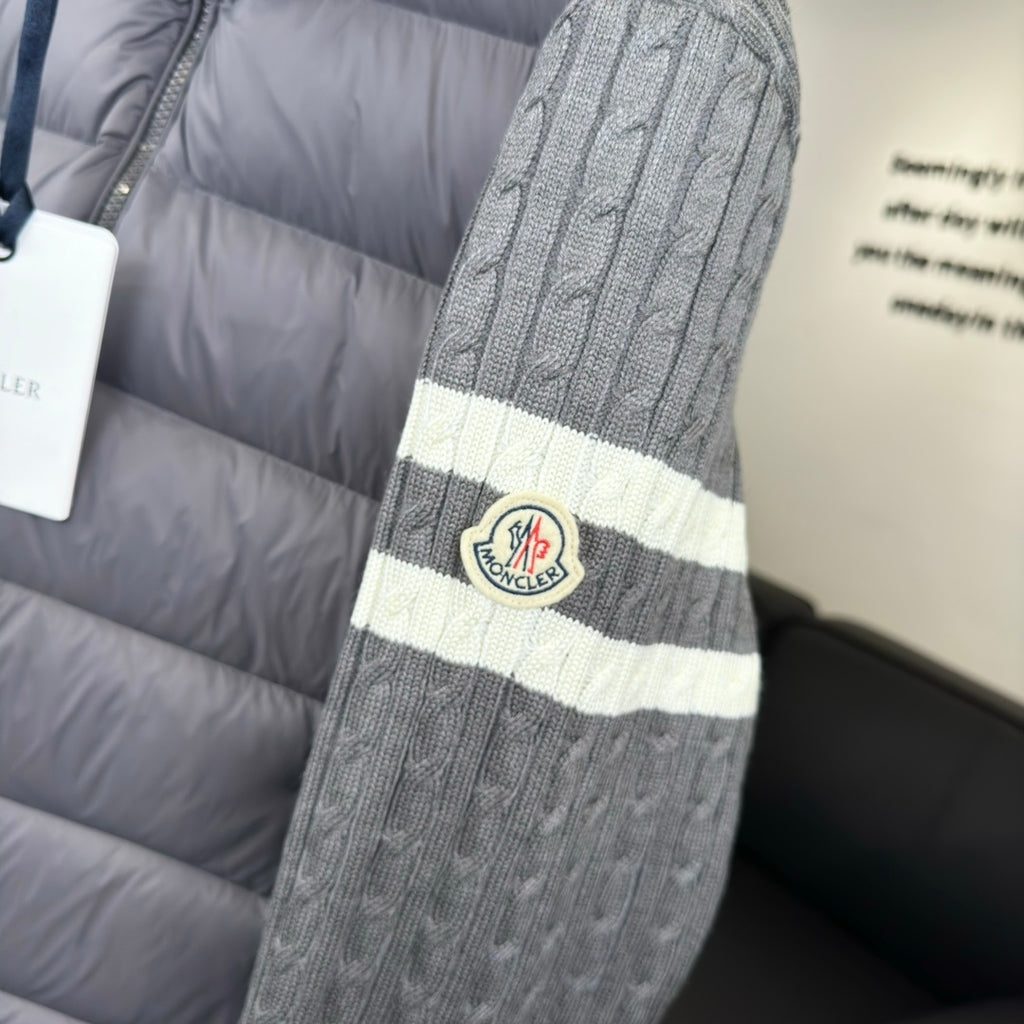 Moncler Knit-Panel Jacket with Striped Sleeves