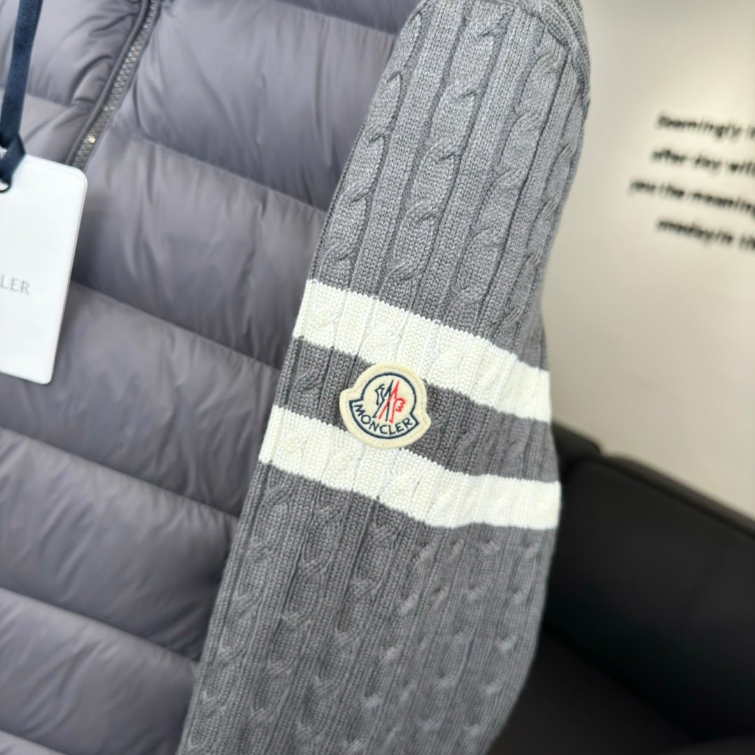 Moncler Knit-Panel Jacket with Striped Sleeves