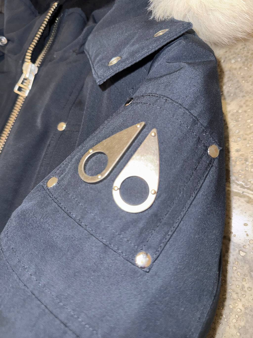 Moose Knuckles Kids' Original Shearling Hooded Bomber Jacket - Navy