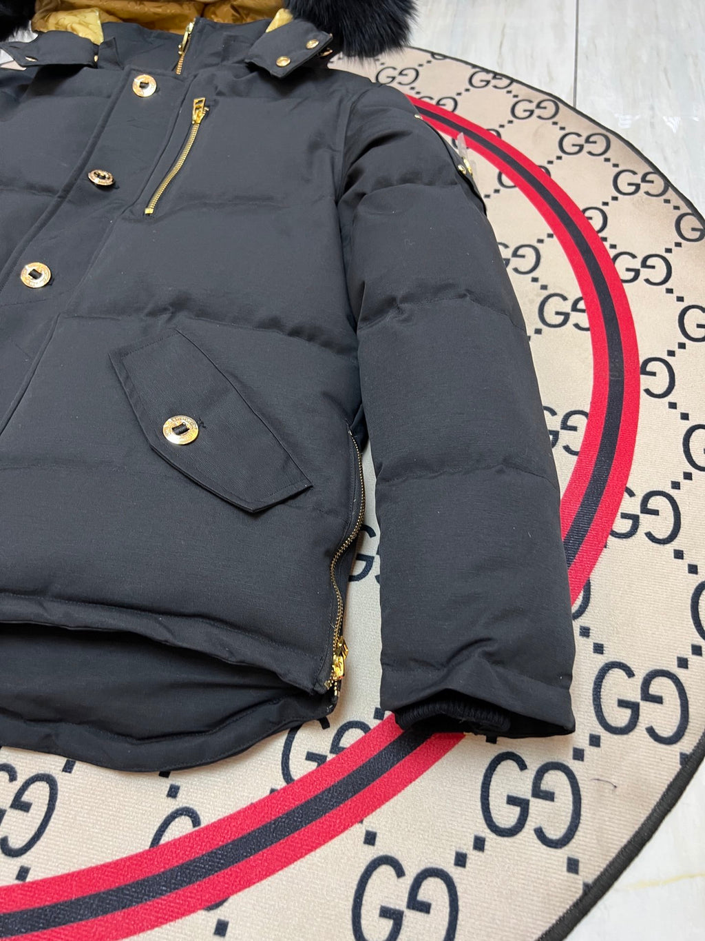 Moose Knuckles Men's Hooded Puffer Jacket with Gold-Tone Hardware