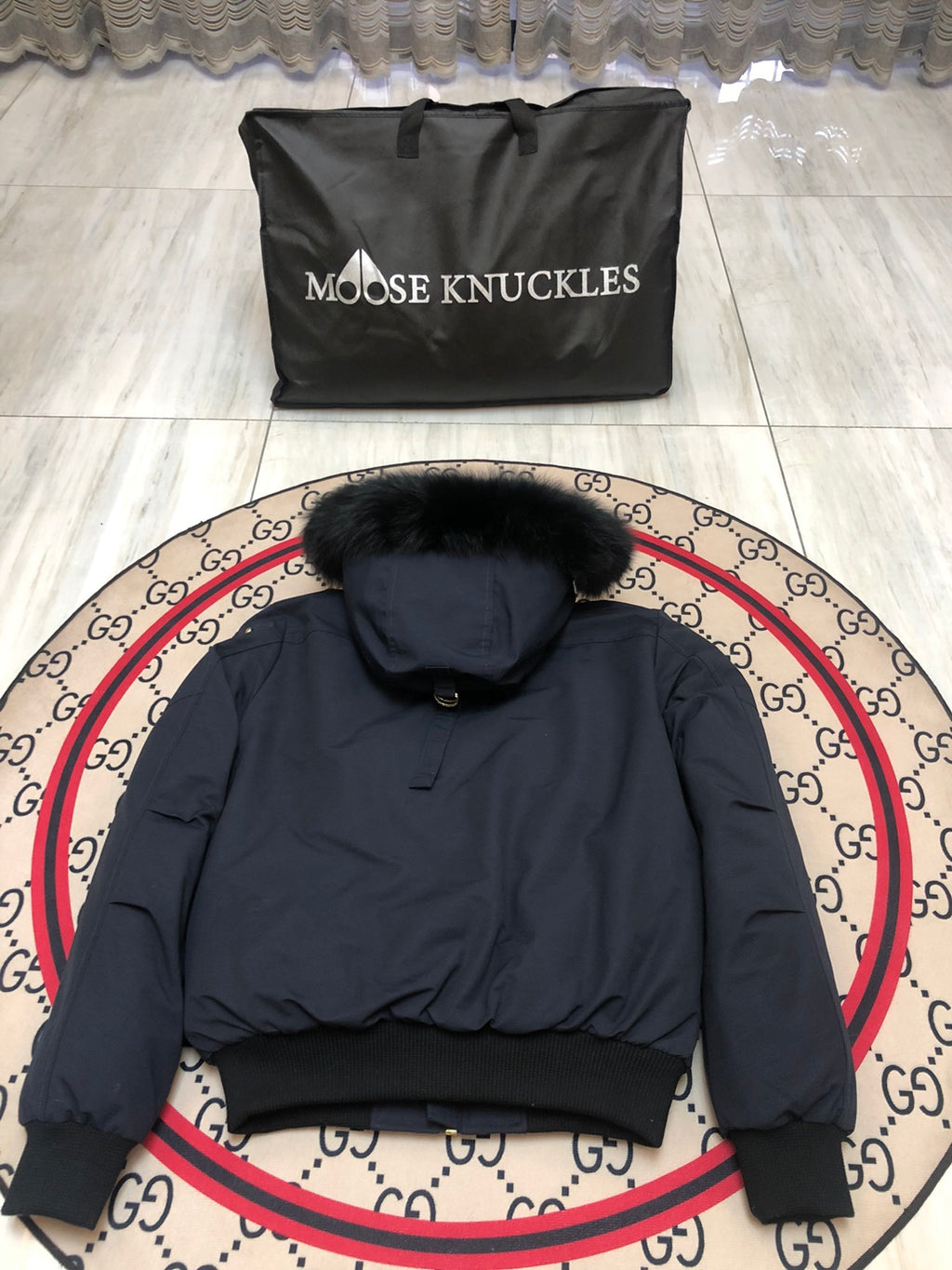 Moose Knuckles Men's Hooded Bomber Jacket with Gold-Tone Hardware