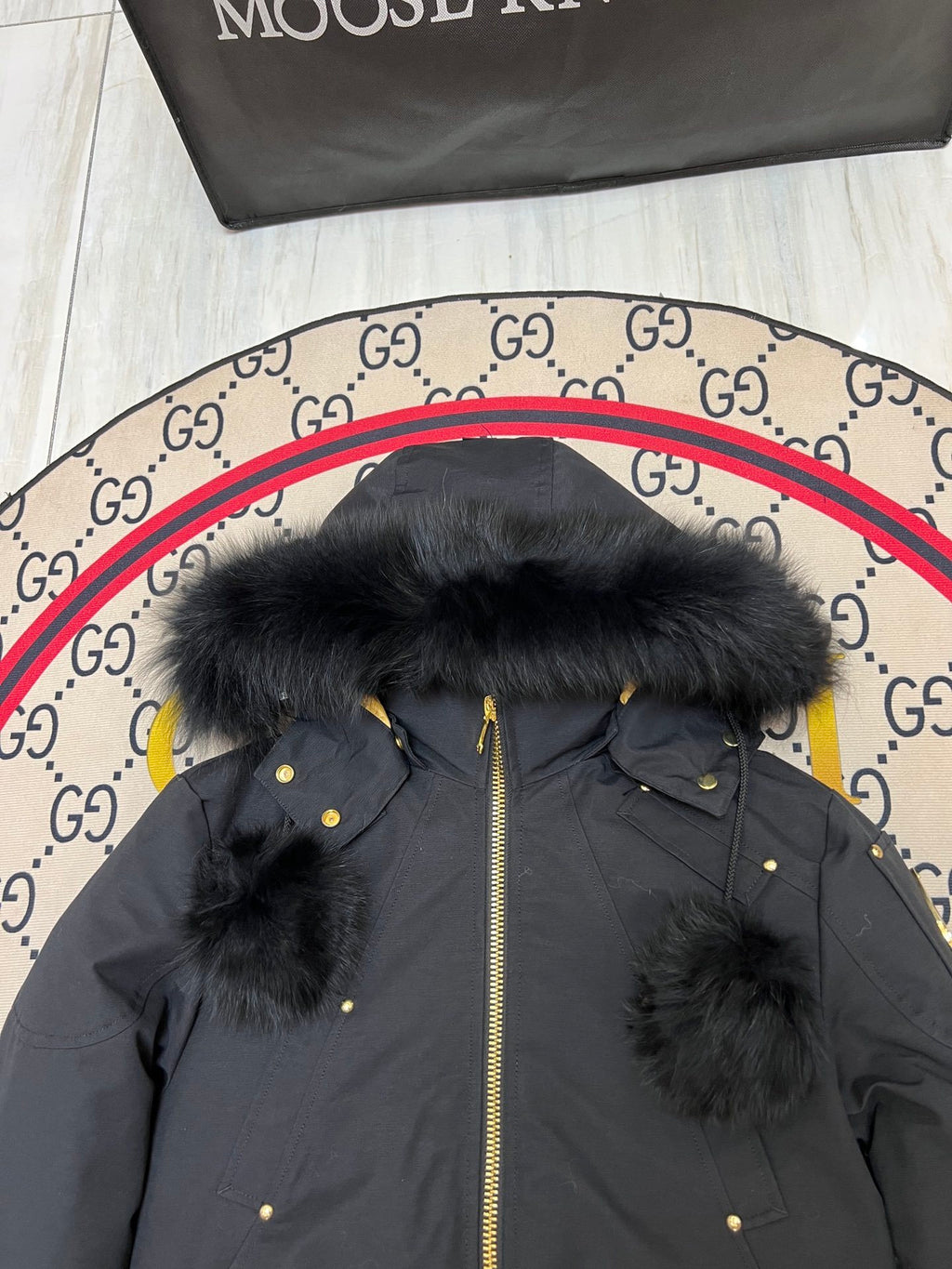 Moose Knuckles Women's Hooded Bomber Jacket with Pom-Pom Detail