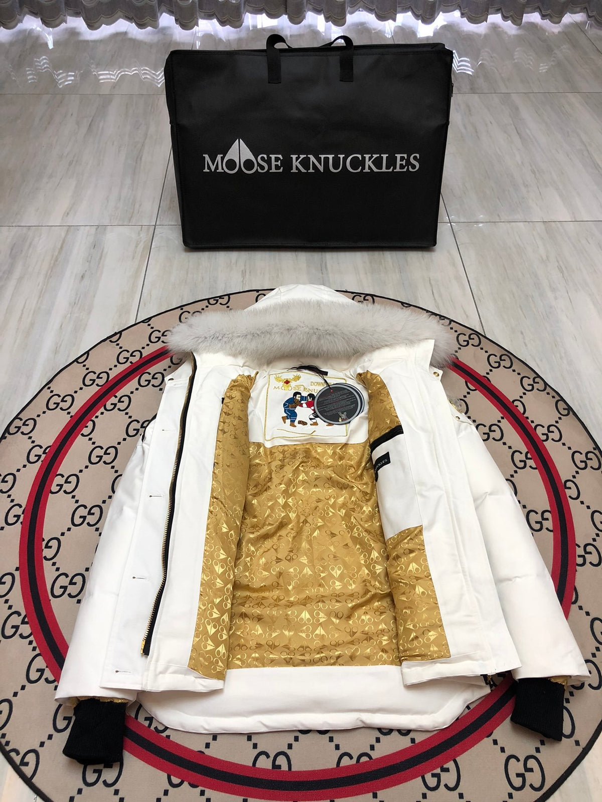 Moose Knuckles Women's Hooded Puffer Jacket with Gold-Tone Hardware