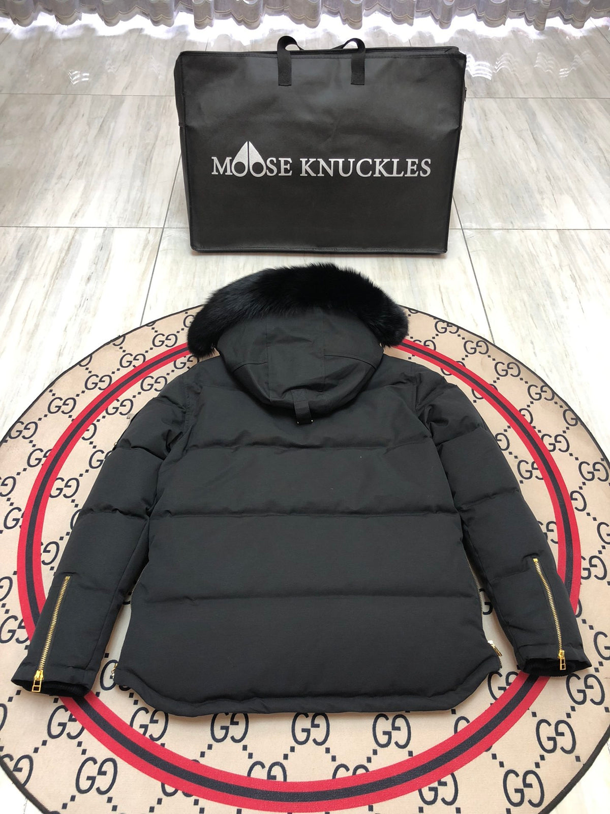 Moose Knuckles Men's Hooded Puffer Jacket with Gold-Tone Hardware