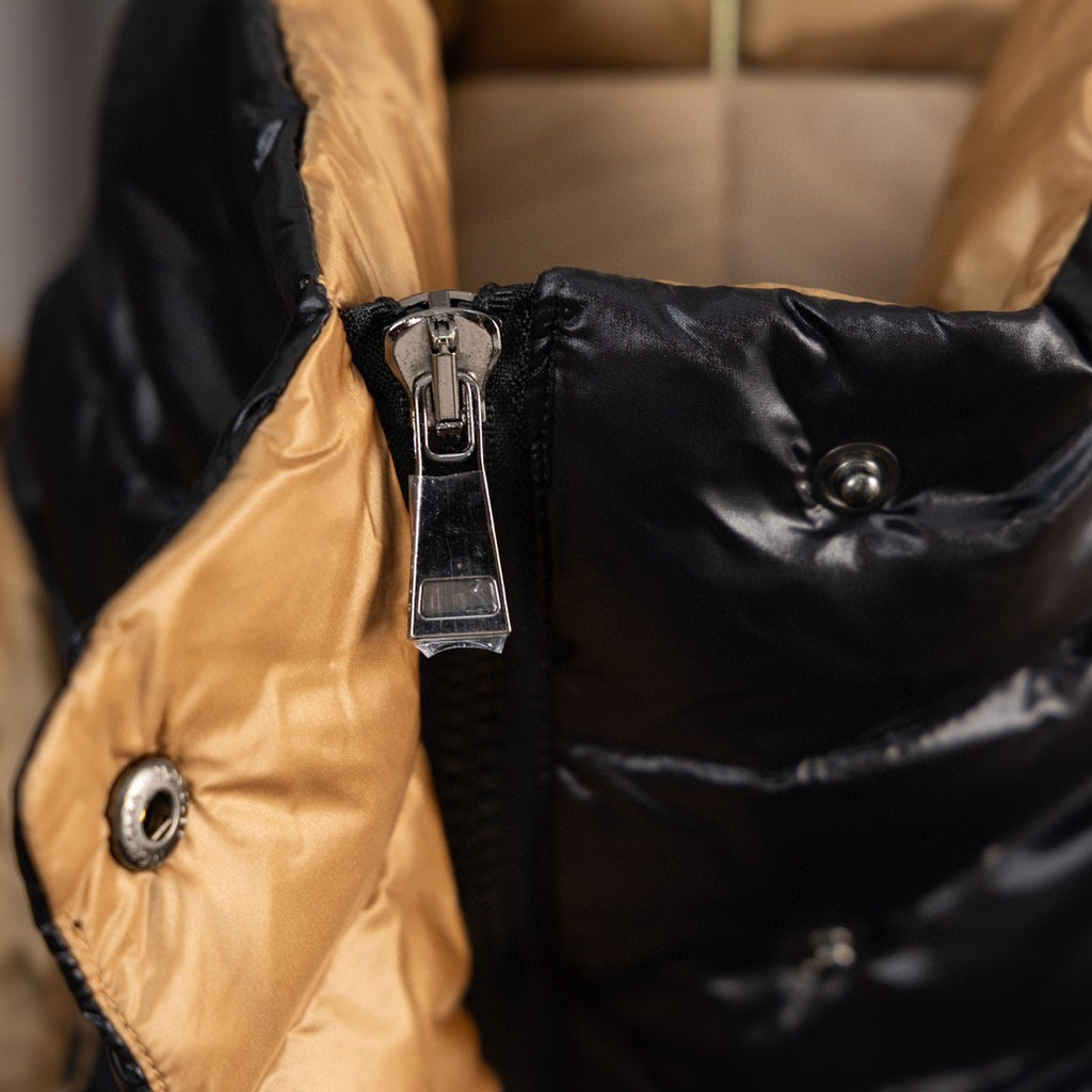 Moncler Parana Quilted Puffer Jacket with Contrast Gold-Tone Detail