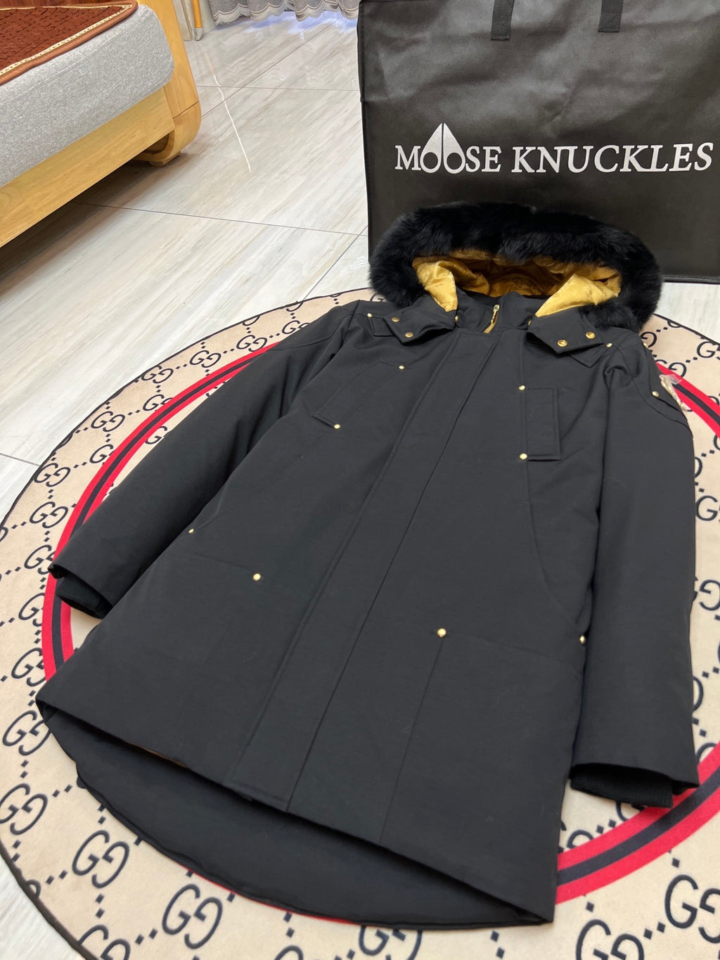 Moose Knuckles Men's Longline Parka with Gold-Tone Detail