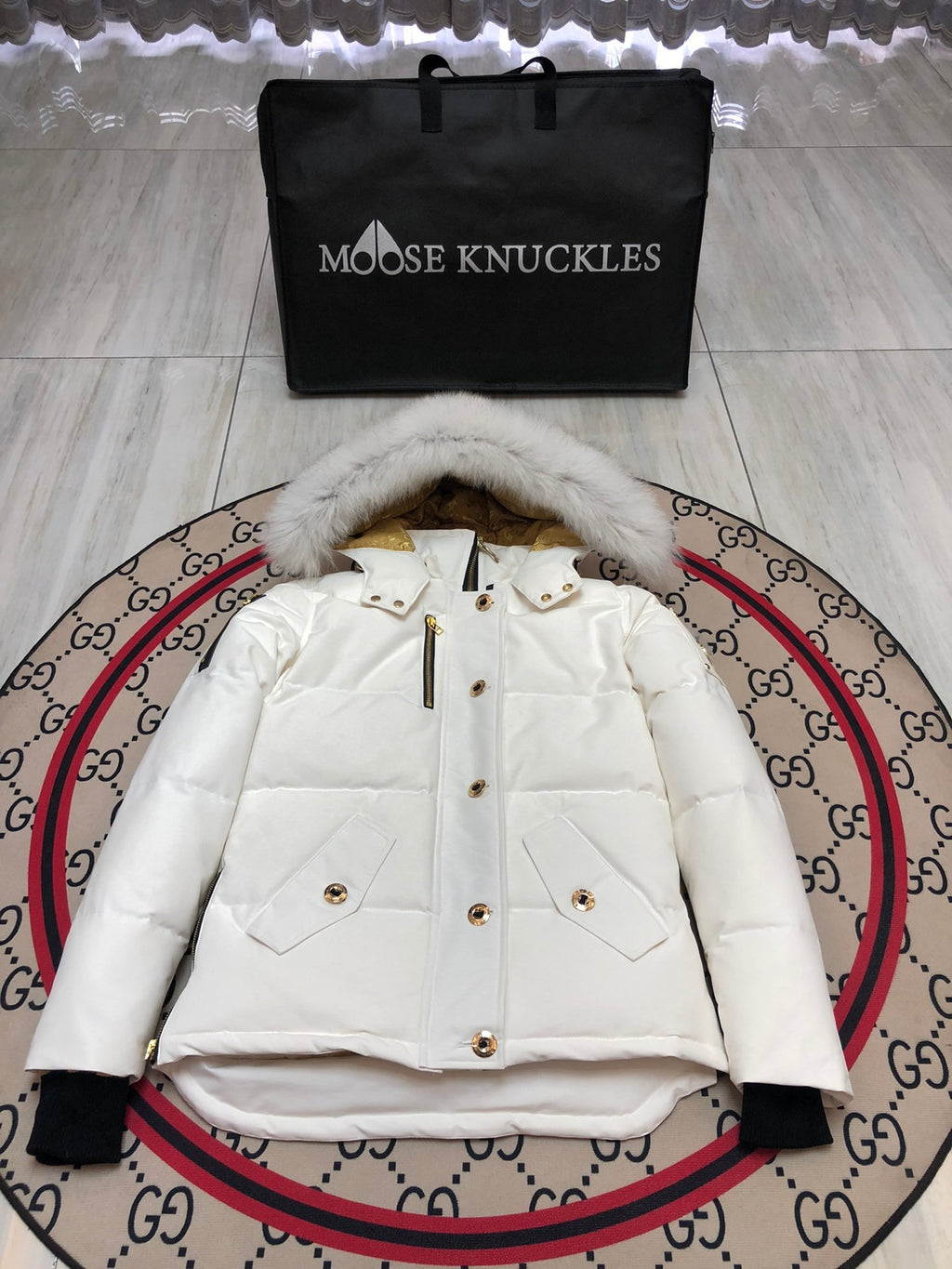 Moose Knuckles Women's Hooded Puffer Jacket with Gold-Tone Hardware
