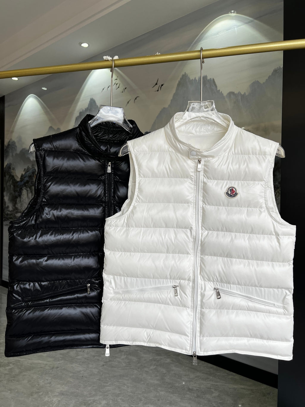 Moncler Glossy Quilted Vest with Angled Zip Pockets