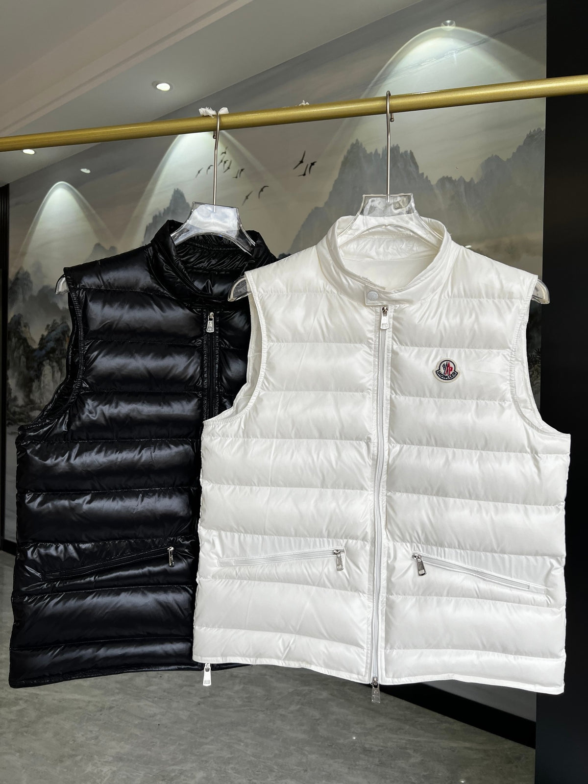 Moncler Glossy Quilted Vest with Angled Zip Pockets