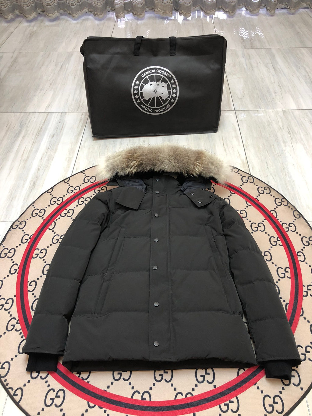 Canada Goose Unisex Hooded Puffer Jacket with Fur-Look Trim