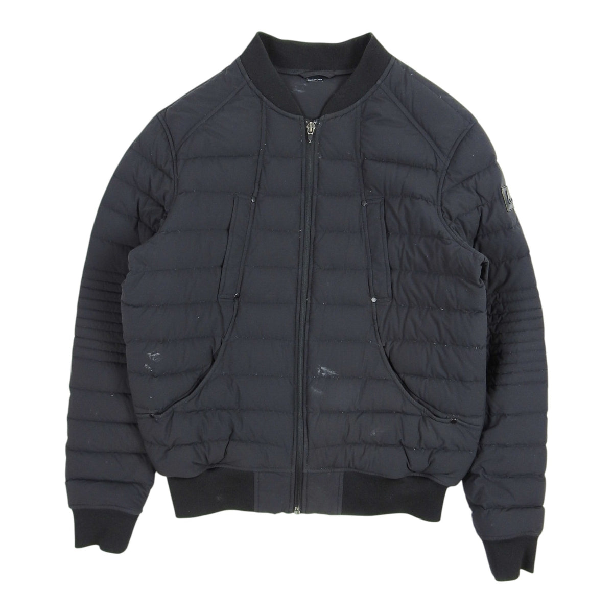 Moose Knuckles Down Bomber 315 Black Quilted Bomber Jacket with Zip Front