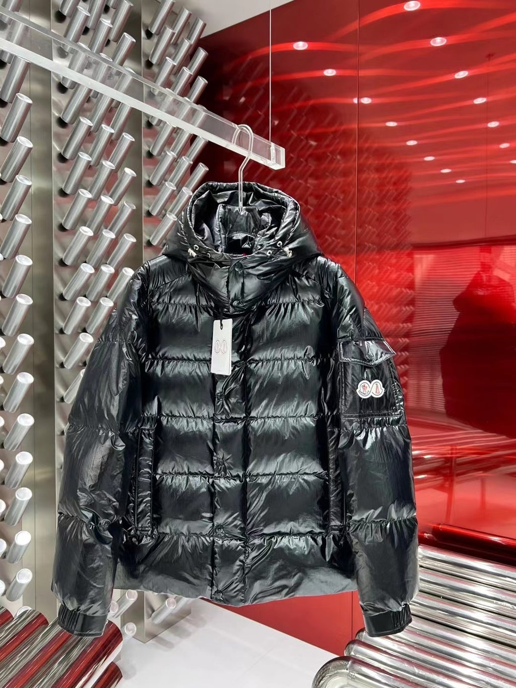 Moncler 70th Anniversary Hooded Puffer Jacket with Dual Logo Patch