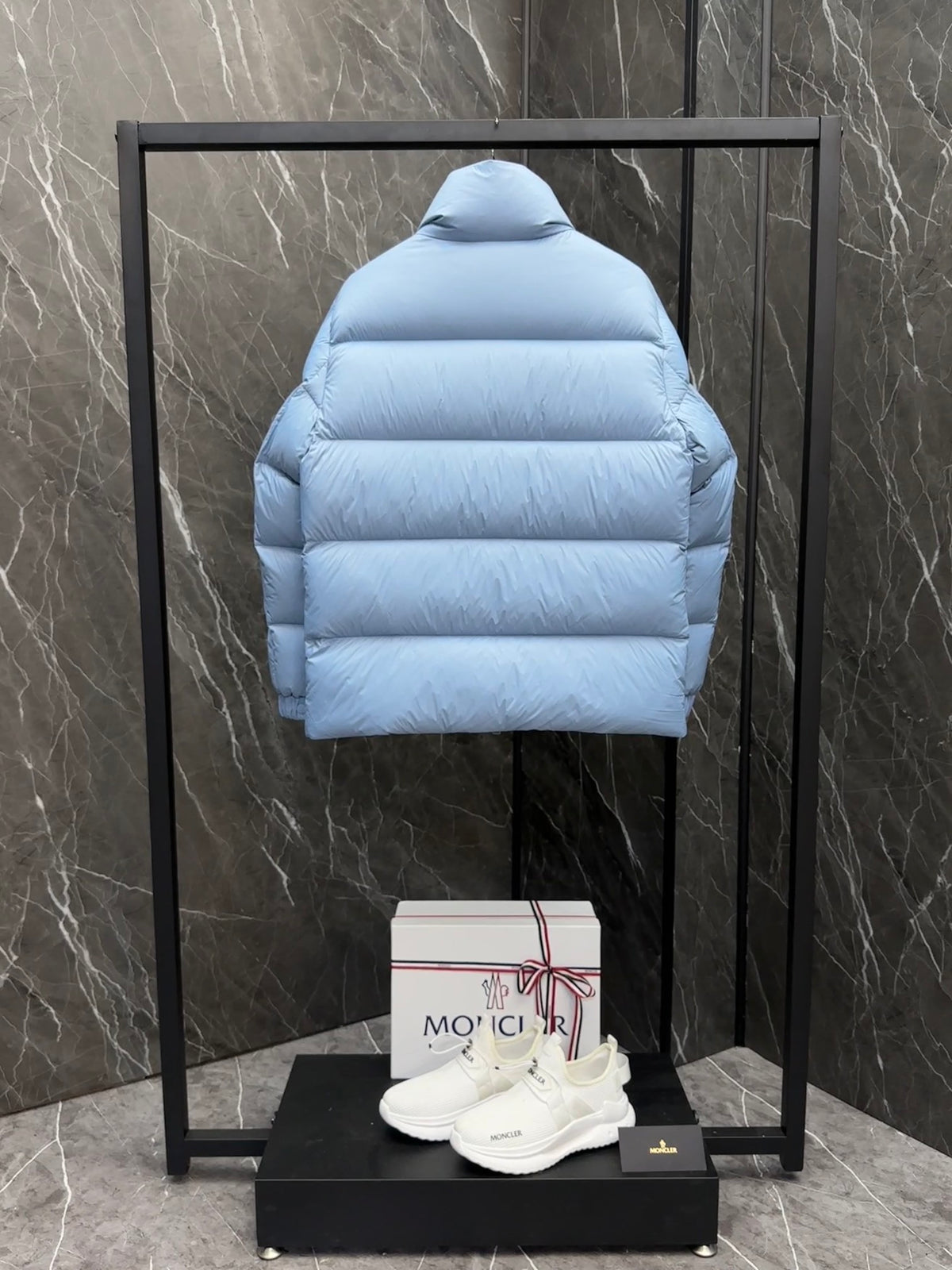 Moncler Stand-Collar Puffer Jacket with Large Logo Patch
