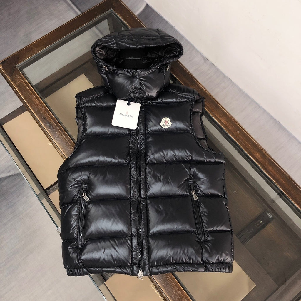 Moncler Glossy Hooded Puffer Vest - Black