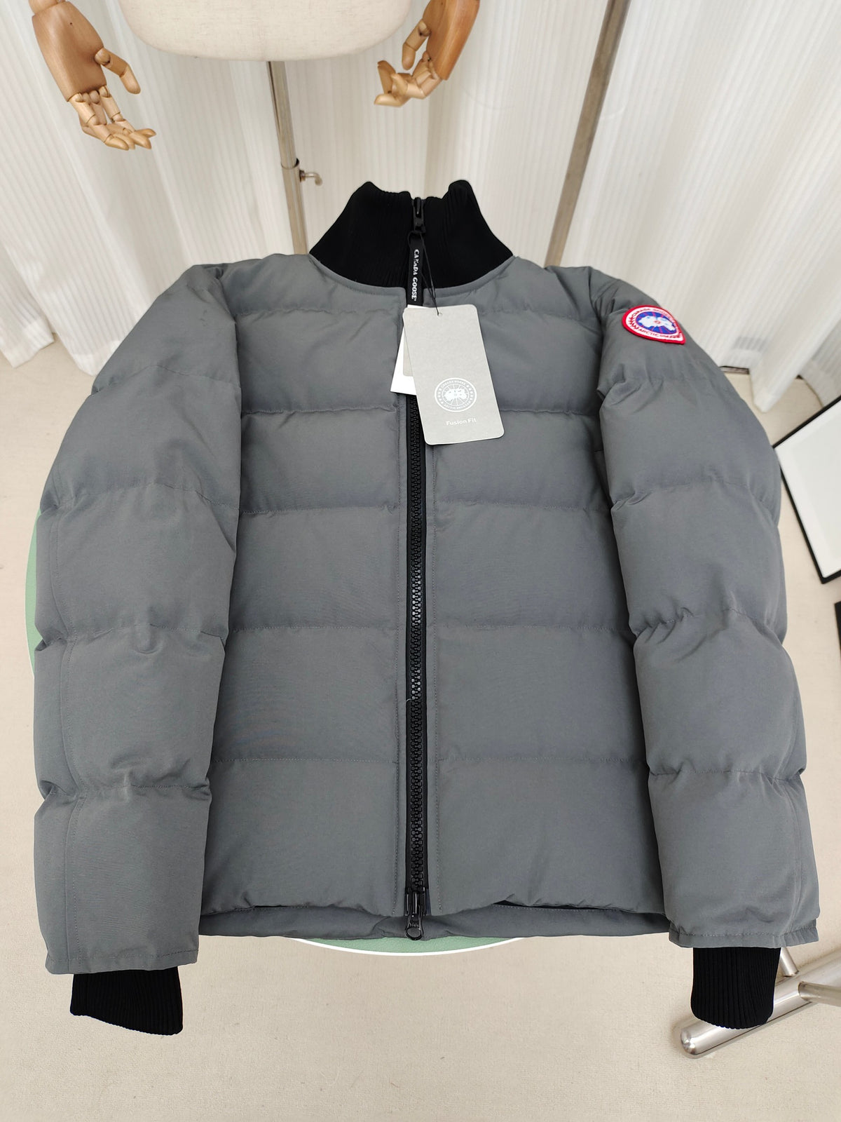 Canada Goose Stand-Collar Puffer Jacket with Contrast Ribbed Trim