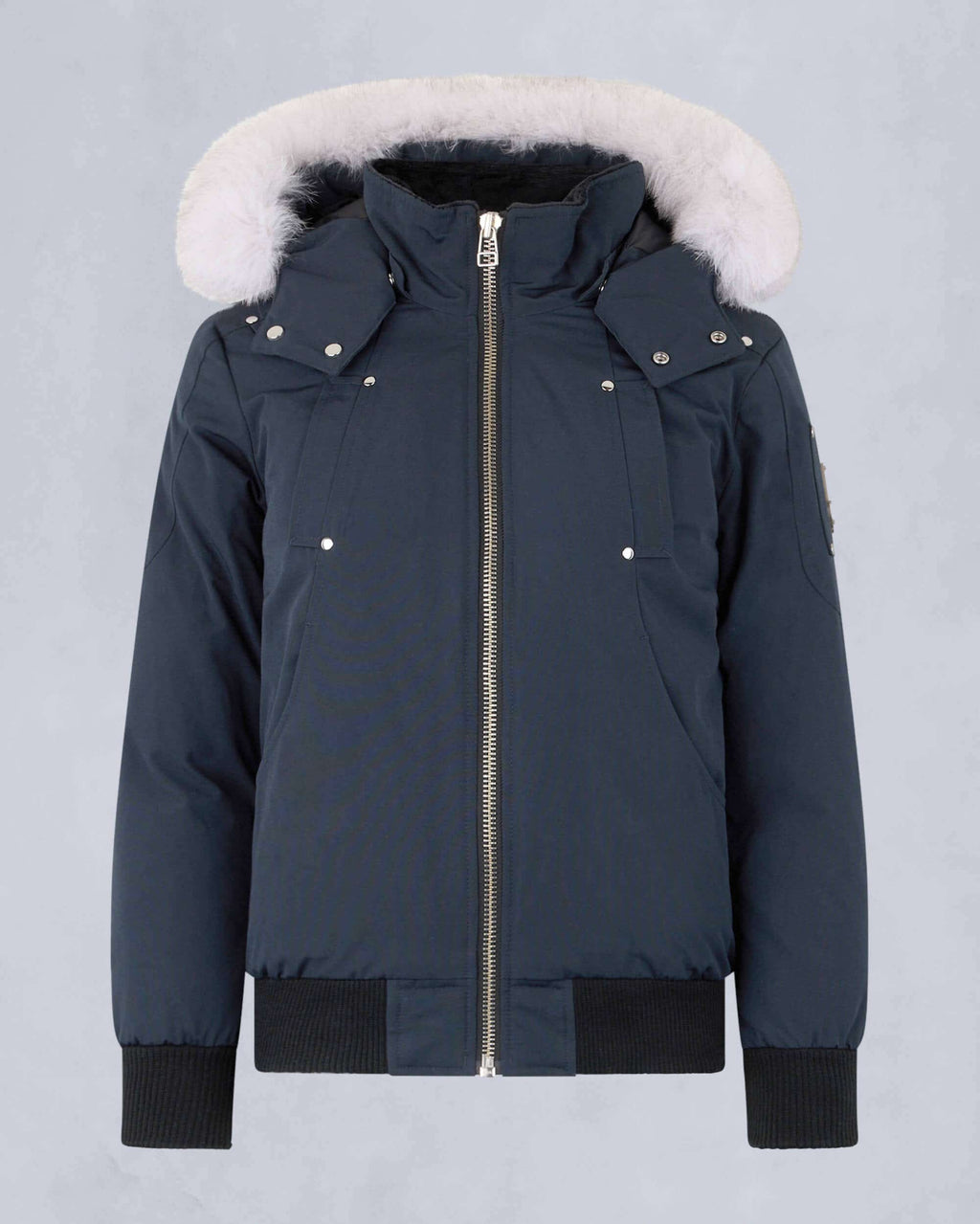 Moose Knuckles Kids' Original Shearling Hooded Bomber Jacket - Navy