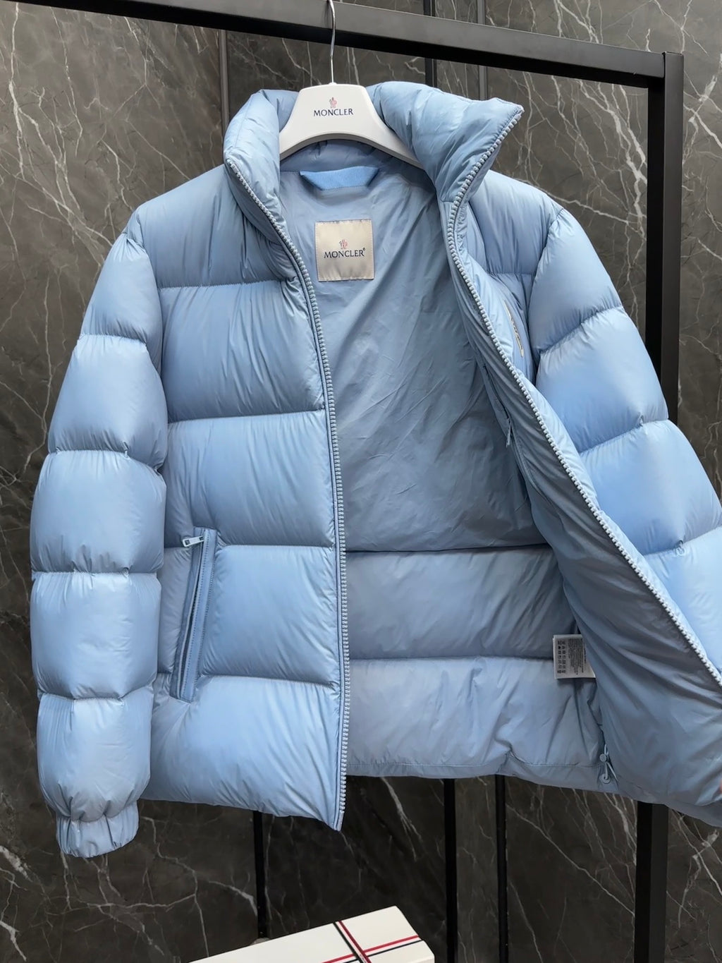 Moncler Stand-Collar Puffer Jacket with Large Logo Patch