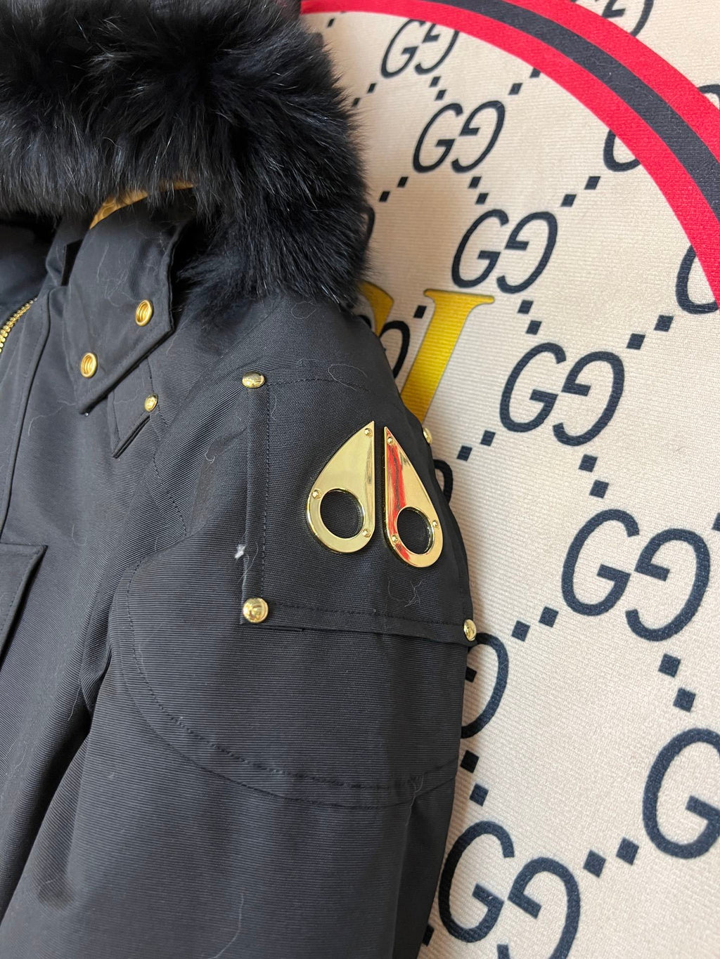 Moose Knuckles Men's Hooded Bomber Jacket with Gold-Tone Hardware