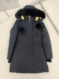 Moose Knuckles Women's Longline Hooded Parka with Pom-Pom Detail