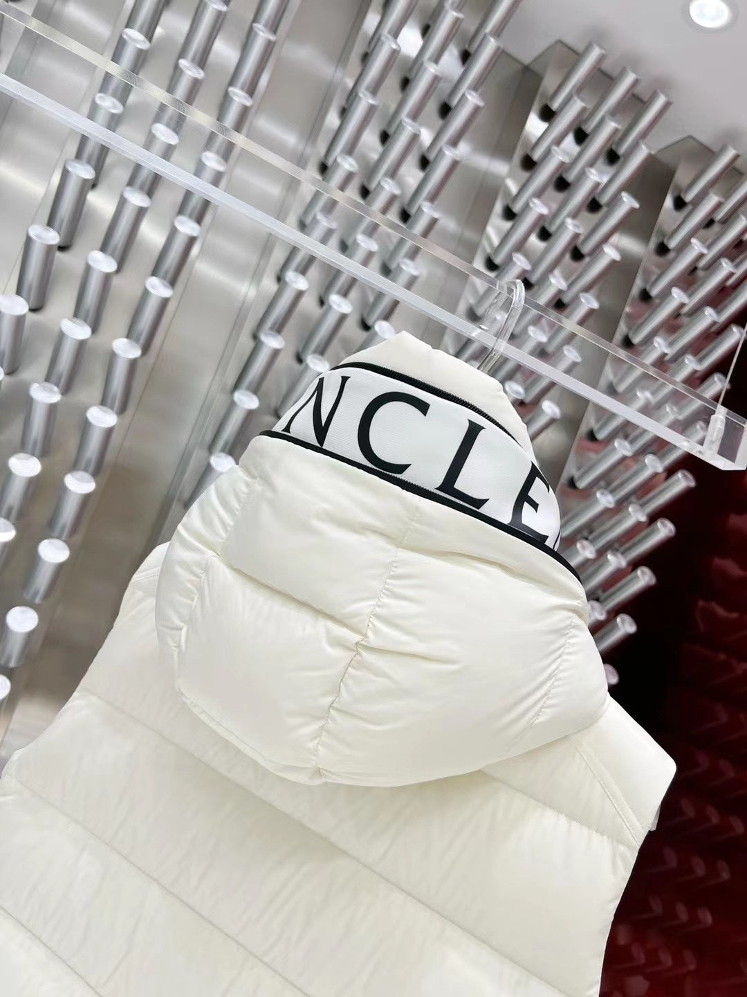 Moncler Hooded Down Vest with Logo Lettering