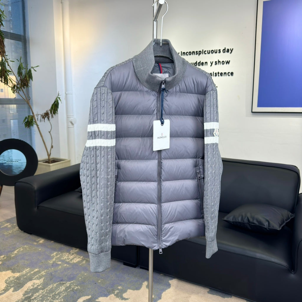 Moncler Knit-Panel Jacket with Striped Sleeves