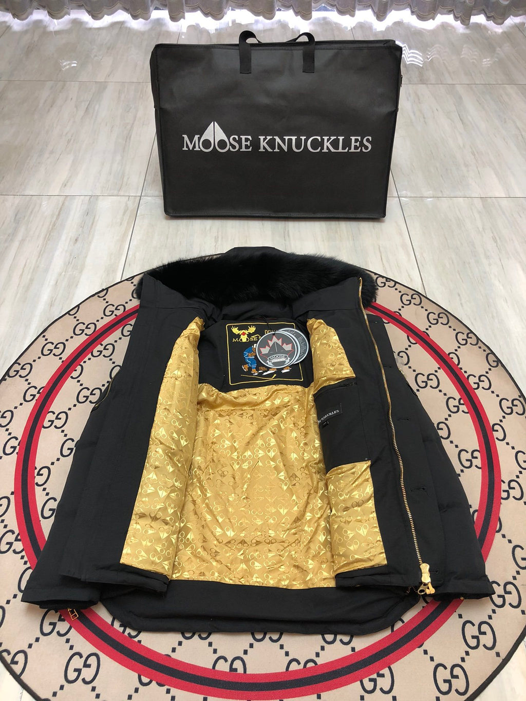 Moose Knuckles Men's Hooded Puffer Jacket with Gold-Tone Hardware